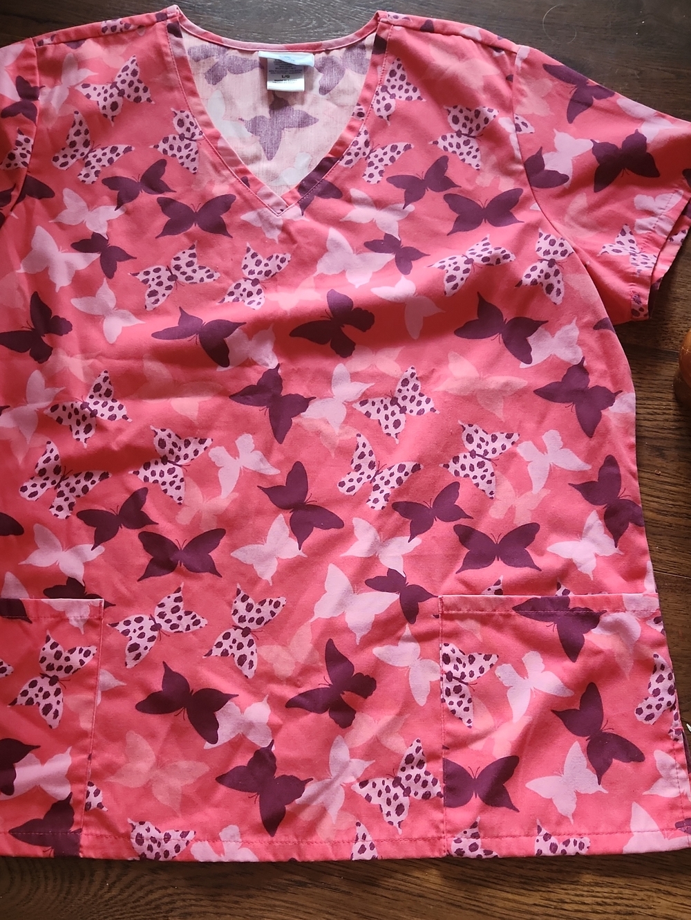 SB Scrubs Butterfly Print V-Neck Scrub Top - Pink & Plum
